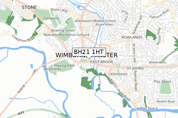 BH21 1HT map - small scale - OS Open Zoomstack (Ordnance Survey)