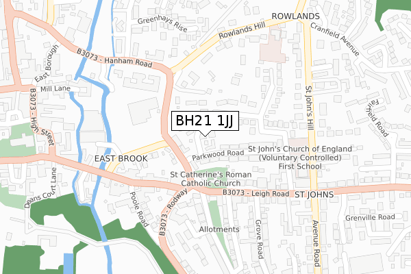 BH21 1JJ map - large scale - OS Open Zoomstack (Ordnance Survey)