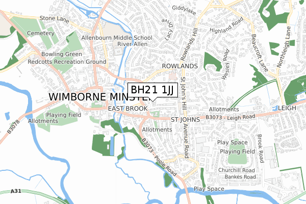 BH21 1JJ map - small scale - OS Open Zoomstack (Ordnance Survey)