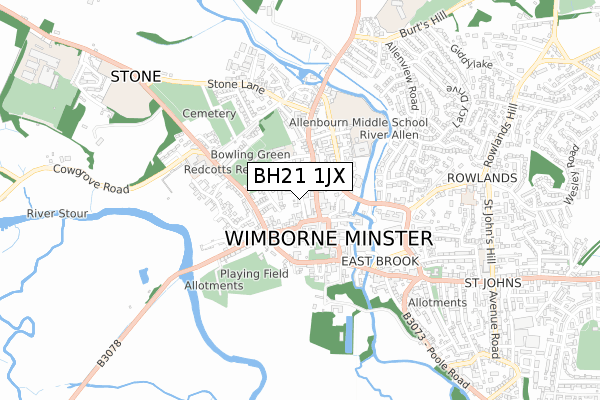 BH21 1JX map - small scale - OS Open Zoomstack (Ordnance Survey)