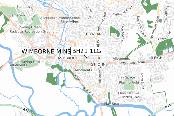 BH21 1LG map - small scale - OS Open Zoomstack (Ordnance Survey)