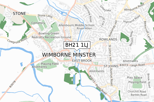 BH21 1LJ map - small scale - OS Open Zoomstack (Ordnance Survey)