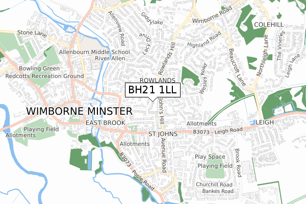 BH21 1LL map - small scale - OS Open Zoomstack (Ordnance Survey)