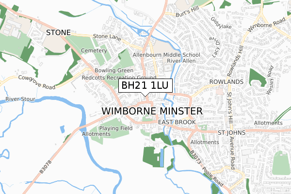 BH21 1LU map - small scale - OS Open Zoomstack (Ordnance Survey)