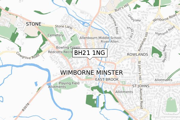 BH21 1NG map - small scale - OS Open Zoomstack (Ordnance Survey)