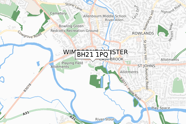 BH21 1PQ map - small scale - OS Open Zoomstack (Ordnance Survey)