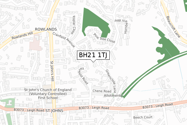 BH21 1TJ map - large scale - OS Open Zoomstack (Ordnance Survey)