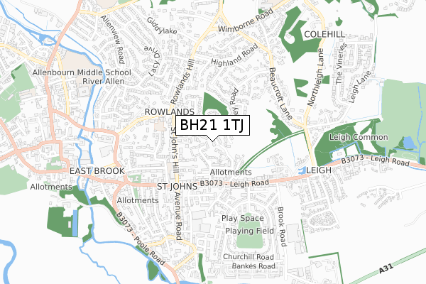 BH21 1TJ map - small scale - OS Open Zoomstack (Ordnance Survey)