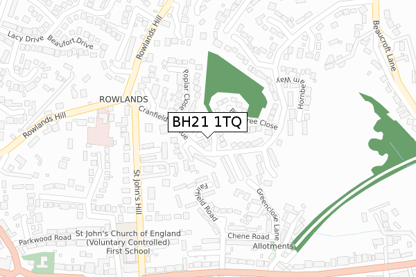 BH21 1TQ map - large scale - OS Open Zoomstack (Ordnance Survey)