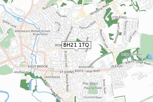 BH21 1TQ map - small scale - OS Open Zoomstack (Ordnance Survey)
