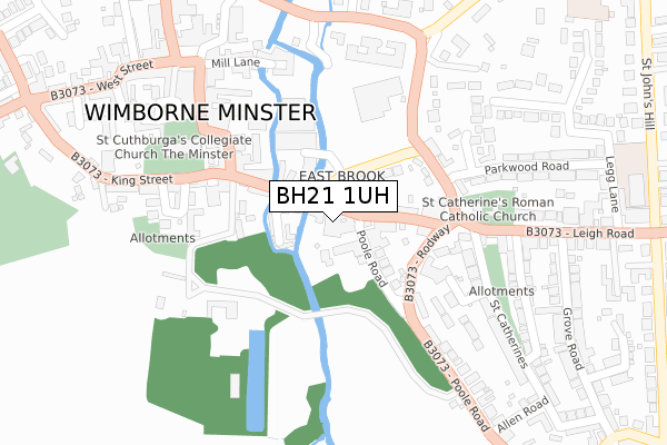 BH21 1UH map - large scale - OS Open Zoomstack (Ordnance Survey)