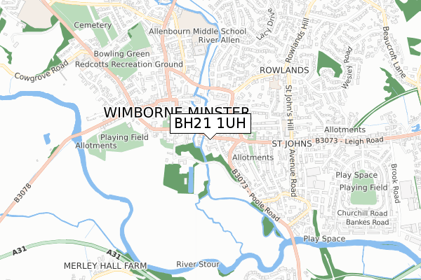 BH21 1UH map - small scale - OS Open Zoomstack (Ordnance Survey)