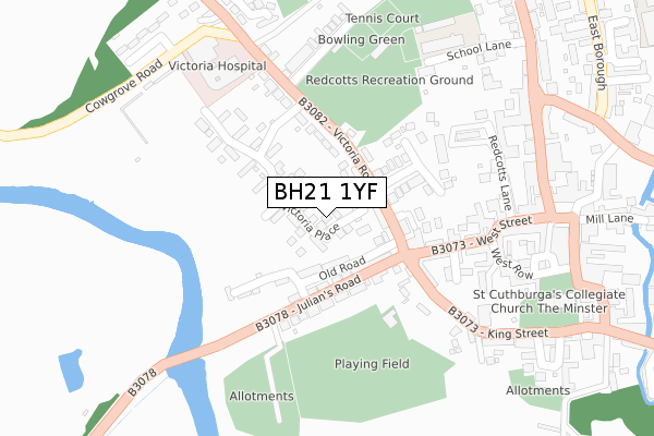 BH21 1YF map - large scale - OS Open Zoomstack (Ordnance Survey)