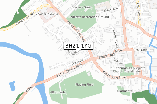 BH21 1YG map - large scale - OS Open Zoomstack (Ordnance Survey)