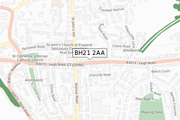 BH21 2AA map - large scale - OS Open Zoomstack (Ordnance Survey)