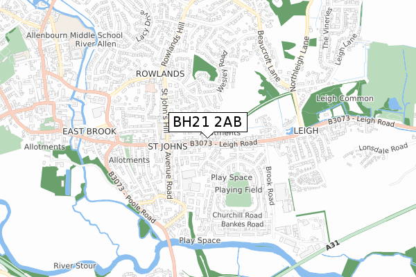 BH21 2AB map - small scale - OS Open Zoomstack (Ordnance Survey)