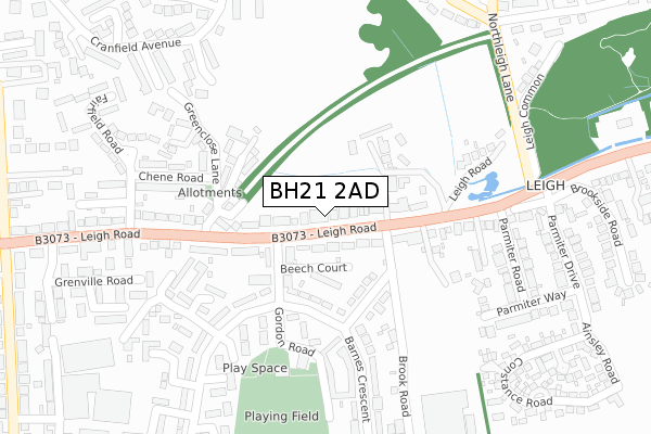 BH21 2AD map - large scale - OS Open Zoomstack (Ordnance Survey)