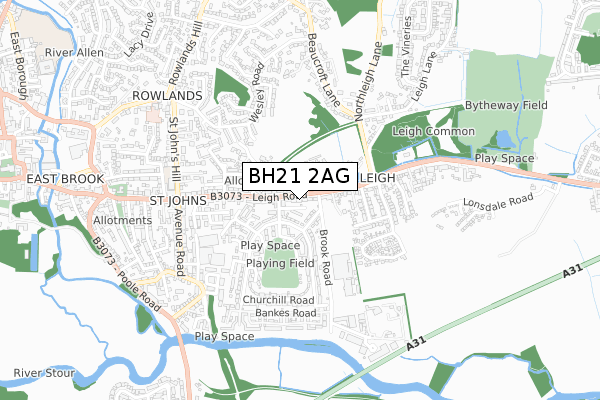 BH21 2AG map - small scale - OS Open Zoomstack (Ordnance Survey)