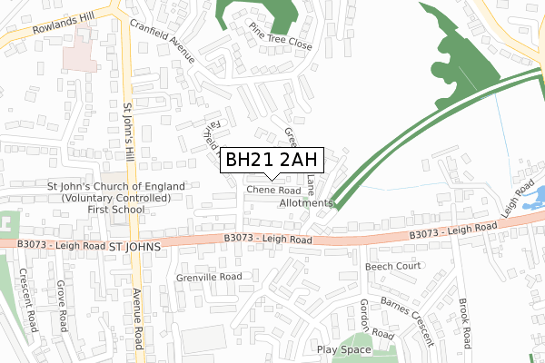BH21 2AH map - large scale - OS Open Zoomstack (Ordnance Survey)