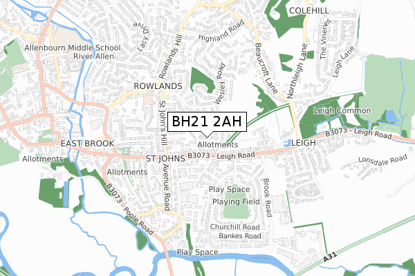 BH21 2AH map - small scale - OS Open Zoomstack (Ordnance Survey)