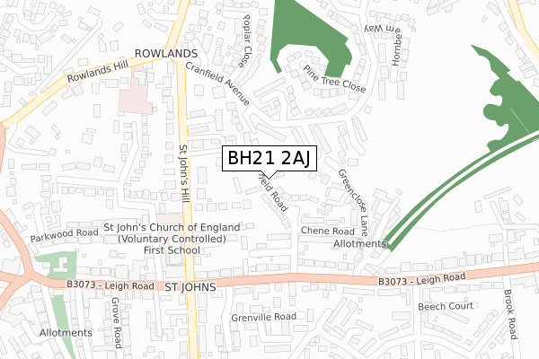 BH21 2AJ map - large scale - OS Open Zoomstack (Ordnance Survey)