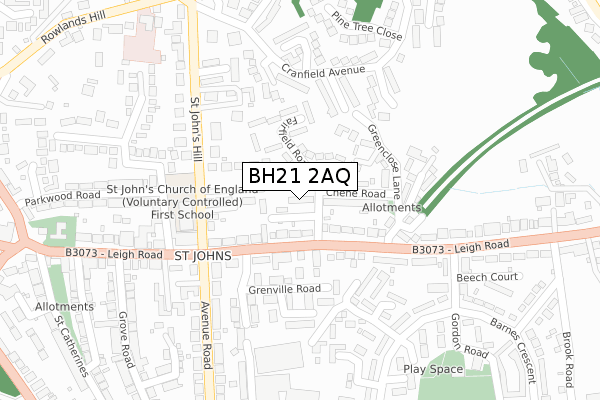 BH21 2AQ map - large scale - OS Open Zoomstack (Ordnance Survey)