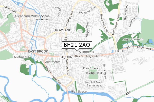 BH21 2AQ map - small scale - OS Open Zoomstack (Ordnance Survey)