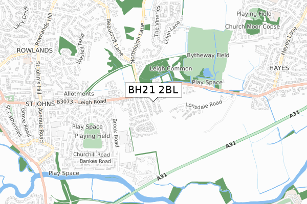 BH21 2BL map - small scale - OS Open Zoomstack (Ordnance Survey)