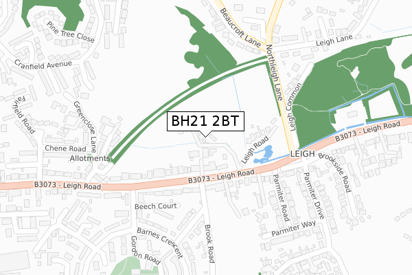 BH21 2BT map - large scale - OS Open Zoomstack (Ordnance Survey)