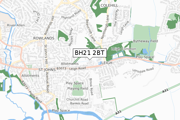 BH21 2BT map - small scale - OS Open Zoomstack (Ordnance Survey)