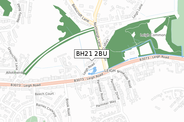 BH21 2BU map - large scale - OS Open Zoomstack (Ordnance Survey)