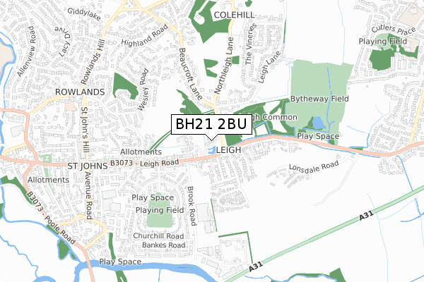 BH21 2BU map - small scale - OS Open Zoomstack (Ordnance Survey)
