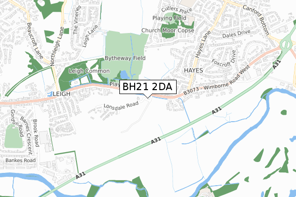 BH21 2DA map - small scale - OS Open Zoomstack (Ordnance Survey)