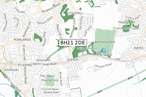 BH21 2DE map - small scale - OS Open Zoomstack (Ordnance Survey)