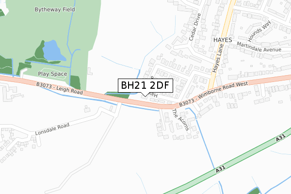 BH21 2DF map - large scale - OS Open Zoomstack (Ordnance Survey)