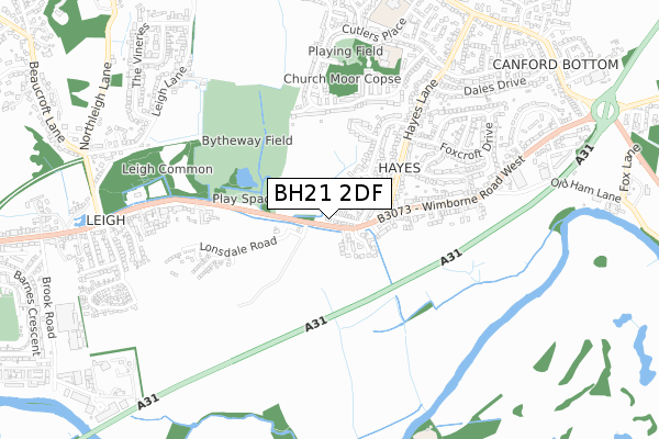 BH21 2DF map - small scale - OS Open Zoomstack (Ordnance Survey)