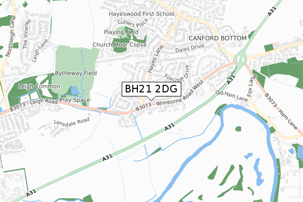 BH21 2DG map - small scale - OS Open Zoomstack (Ordnance Survey)