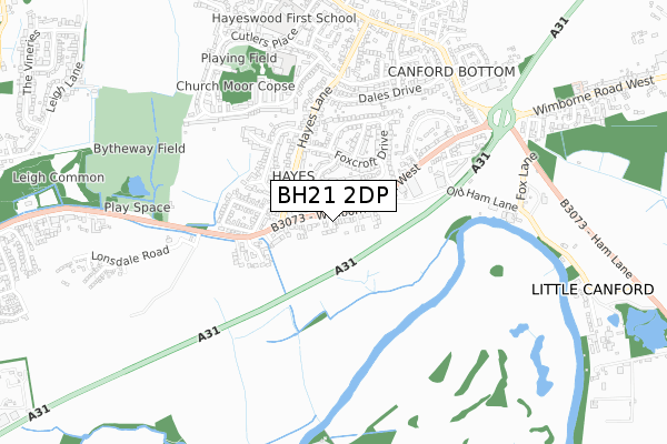 BH21 2DP map - small scale - OS Open Zoomstack (Ordnance Survey)