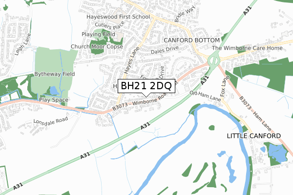 BH21 2DQ map - small scale - OS Open Zoomstack (Ordnance Survey)