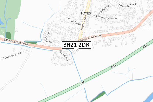 BH21 2DR map - large scale - OS Open Zoomstack (Ordnance Survey)