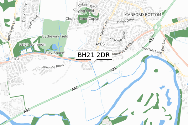 BH21 2DR map - small scale - OS Open Zoomstack (Ordnance Survey)