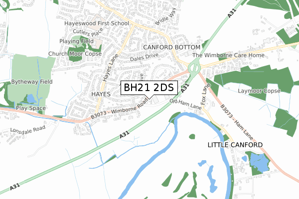 BH21 2DS map - small scale - OS Open Zoomstack (Ordnance Survey)