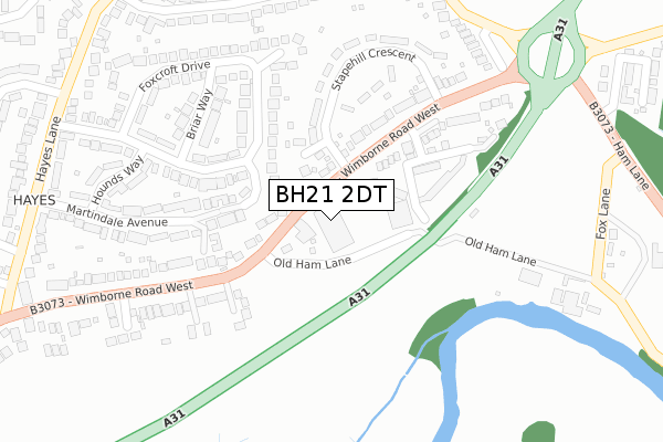 BH21 2DT map - large scale - OS Open Zoomstack (Ordnance Survey)