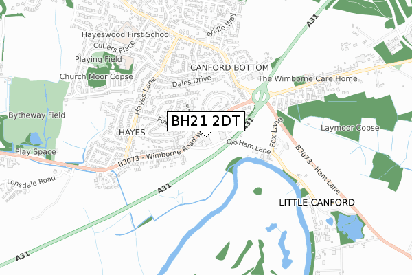 BH21 2DT map - small scale - OS Open Zoomstack (Ordnance Survey)