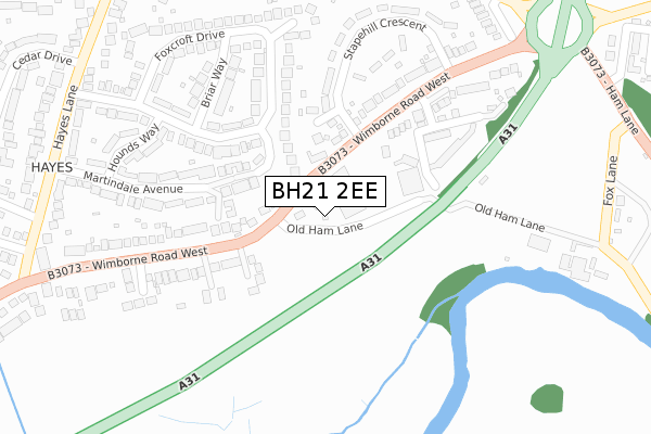 BH21 2EE map - large scale - OS Open Zoomstack (Ordnance Survey)