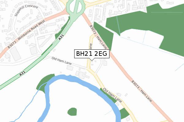 BH21 2EG map - large scale - OS Open Zoomstack (Ordnance Survey)