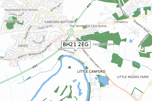 BH21 2EG map - small scale - OS Open Zoomstack (Ordnance Survey)