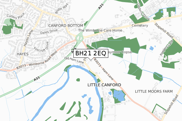 BH21 2EQ map - small scale - OS Open Zoomstack (Ordnance Survey)