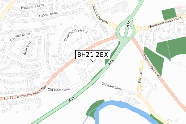 BH21 2EX map - large scale - OS Open Zoomstack (Ordnance Survey)
