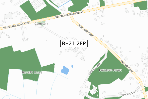 BH21 2FP map - large scale - OS Open Zoomstack (Ordnance Survey)